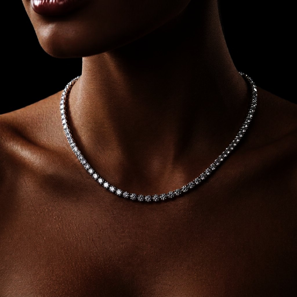 Model wearing the ORVEZI tennis chain